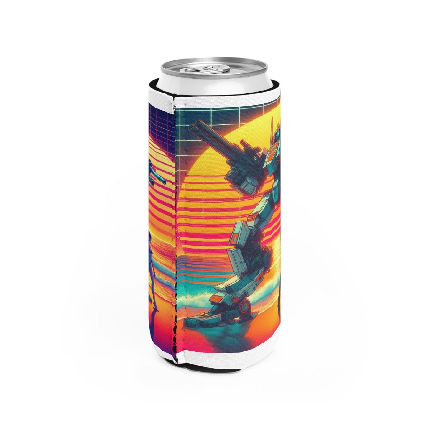 Retro Robot Slim Can Cooler - 80s Inspired Beach Vibe