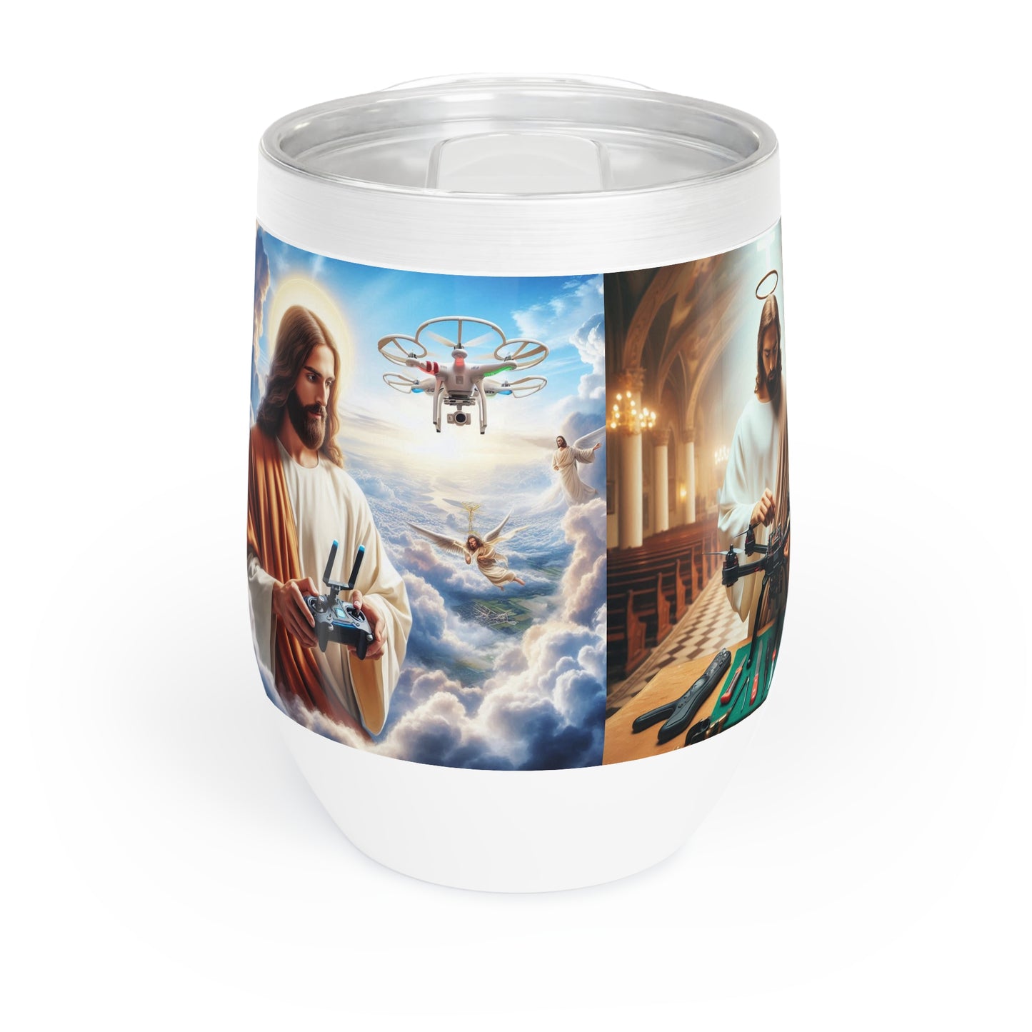 Jesus Drone Chill Wine Tumbler - Perfect for Relaxing Gatherings and Celebrations