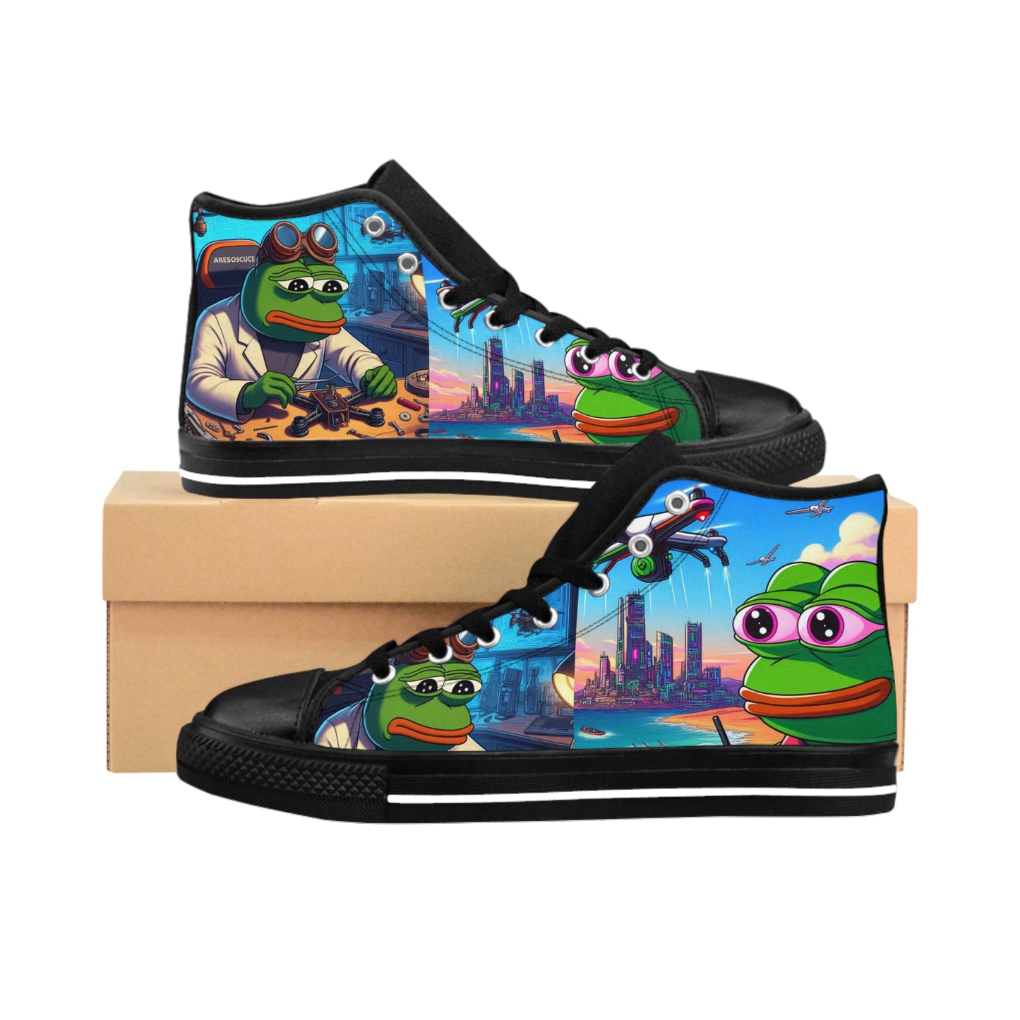 Pepe Themed Classic Sneakers - Fun & Colorful High Tops for Trendsetters