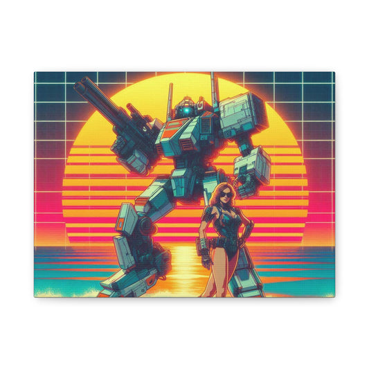 Retro Sci-Fi Canvas Art - Robot & Heroine Print