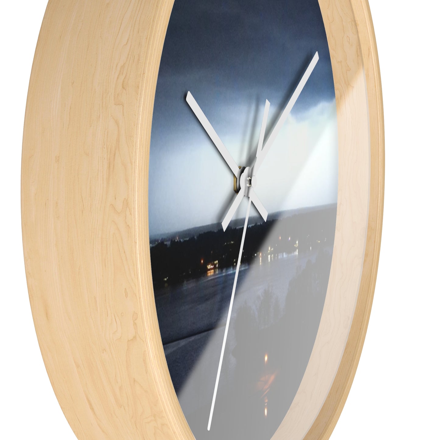 Serene Lakeview Wall Clock – Elegant Wooden Design with Stormy Atmosphere
