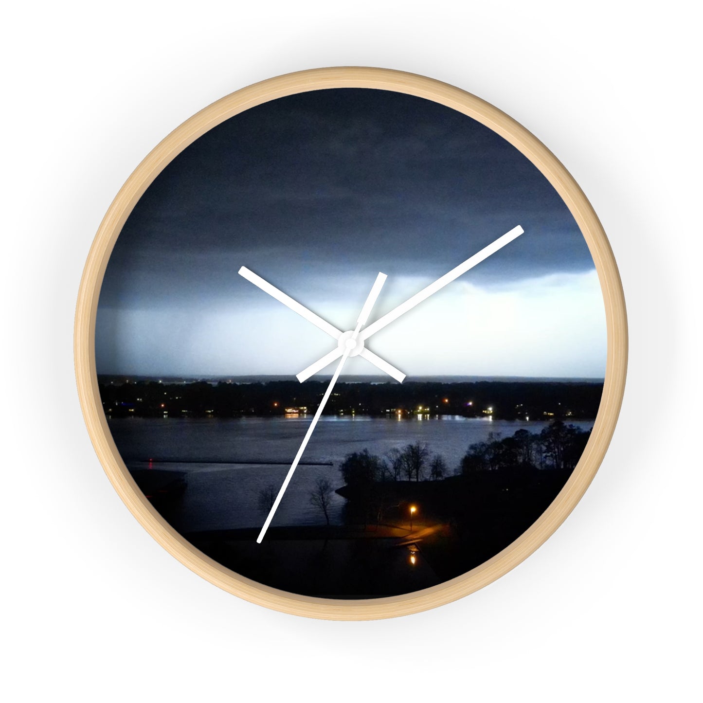 Serene Lakeview Wall Clock – Elegant Wooden Design with Stormy Atmosphere