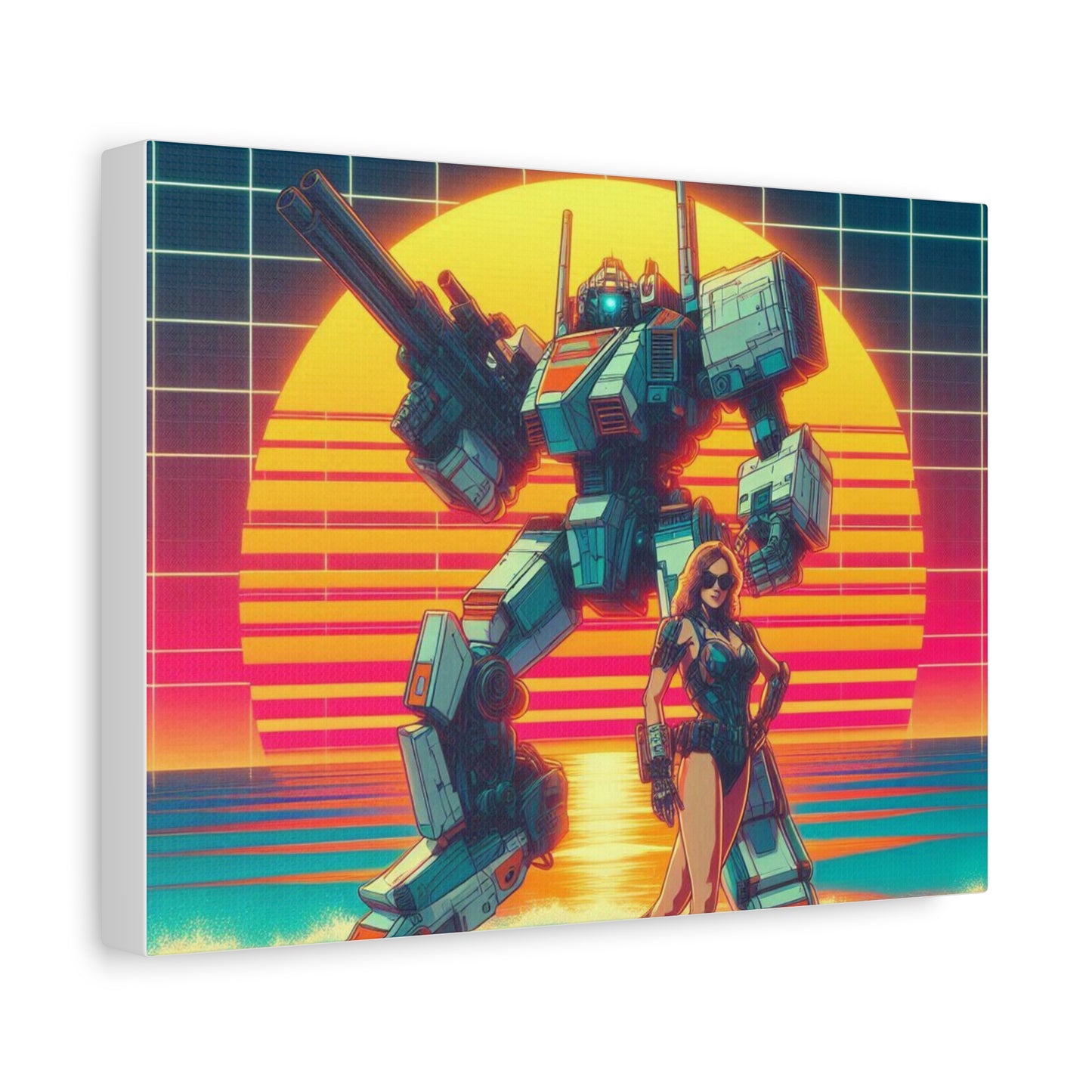 Retro Sci-Fi Canvas Art - Robot & Heroine Print