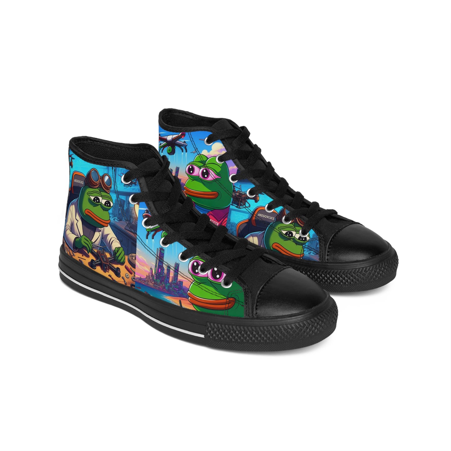 Pepe Themed Classic Sneakers - Fun & Colorful High Tops for Trendsetters