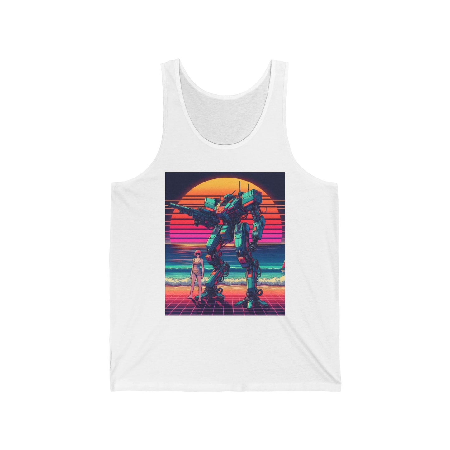 Retro Sci-Fi Unisex Jersey Tank with Robot Design