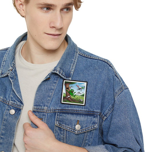 Funny Iron-On Patch - Cartoon Frog in Action