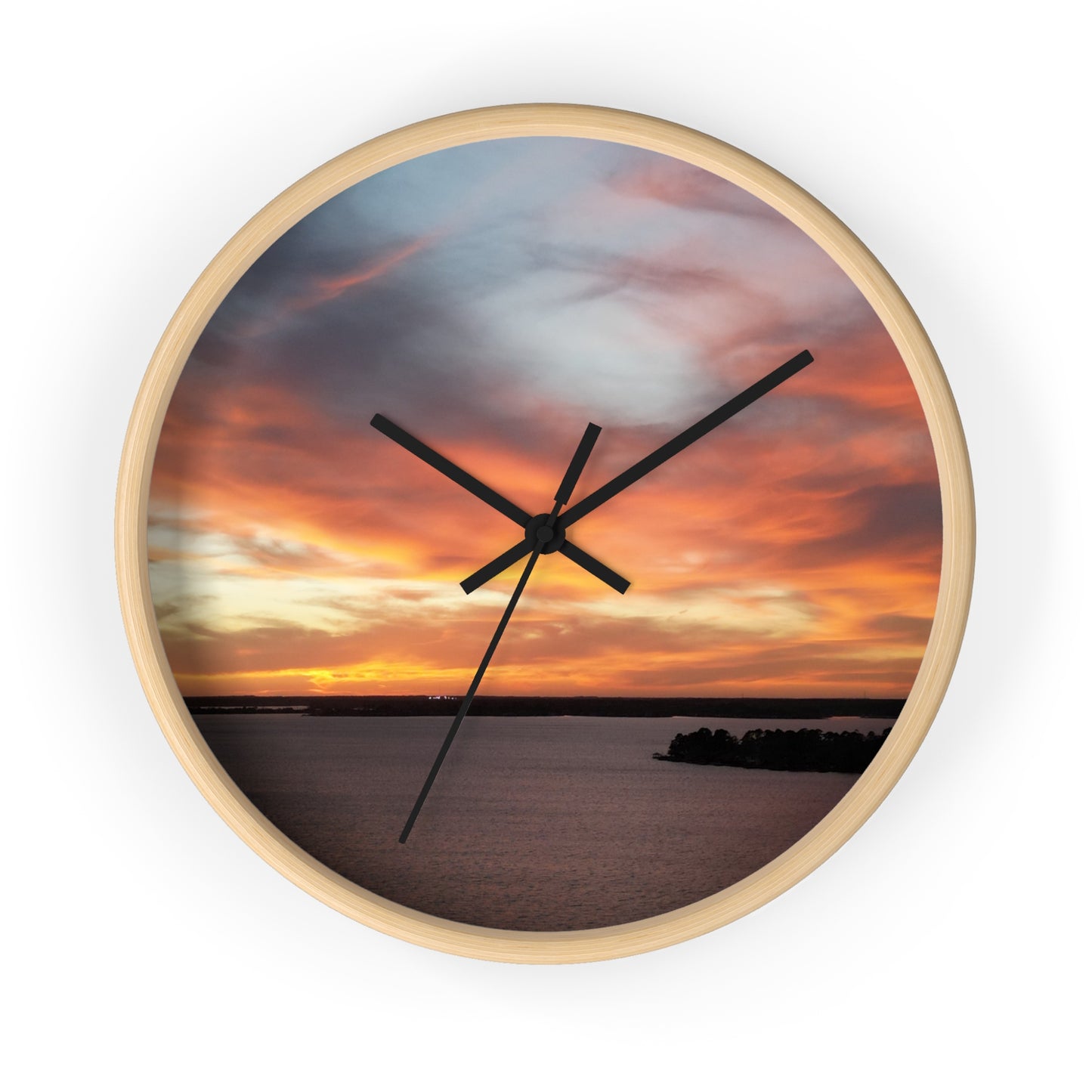 Sunset Serenity Wall Clock - Natural Wood Design for Home Decor