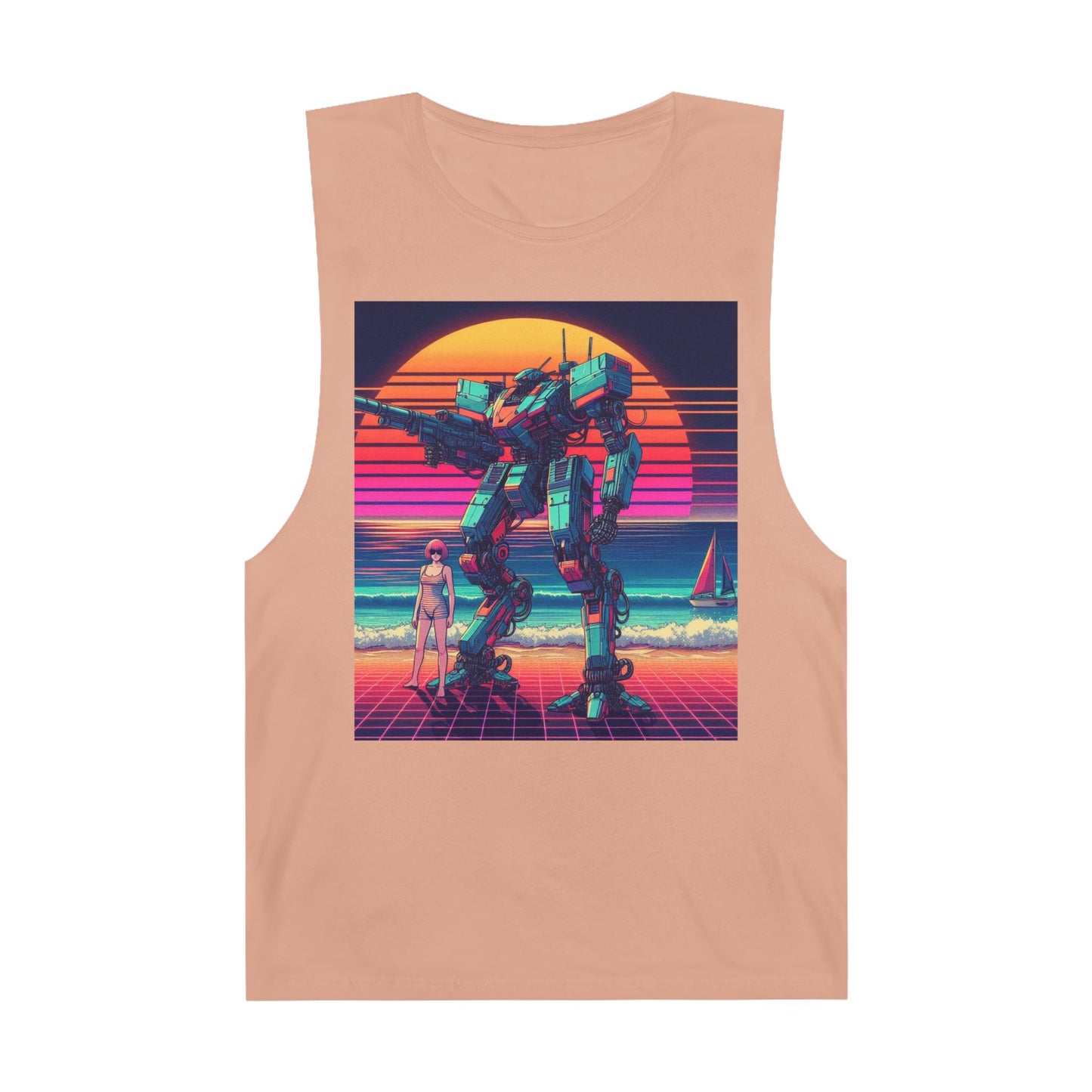 Retro Robot Beach Unisex Tank Top - Vintage 80s Aesthetic Sleeveless Shirt