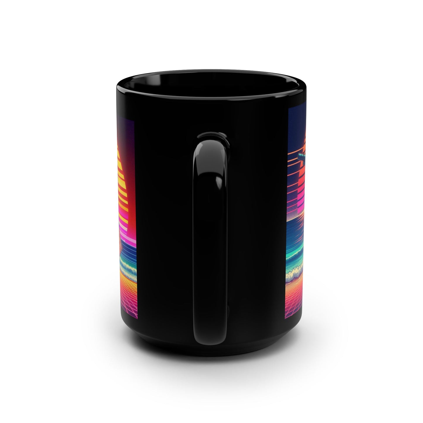 Retro Futuristic Robot Mug - 15oz Black Coffee Cup with Vibrant Artwork