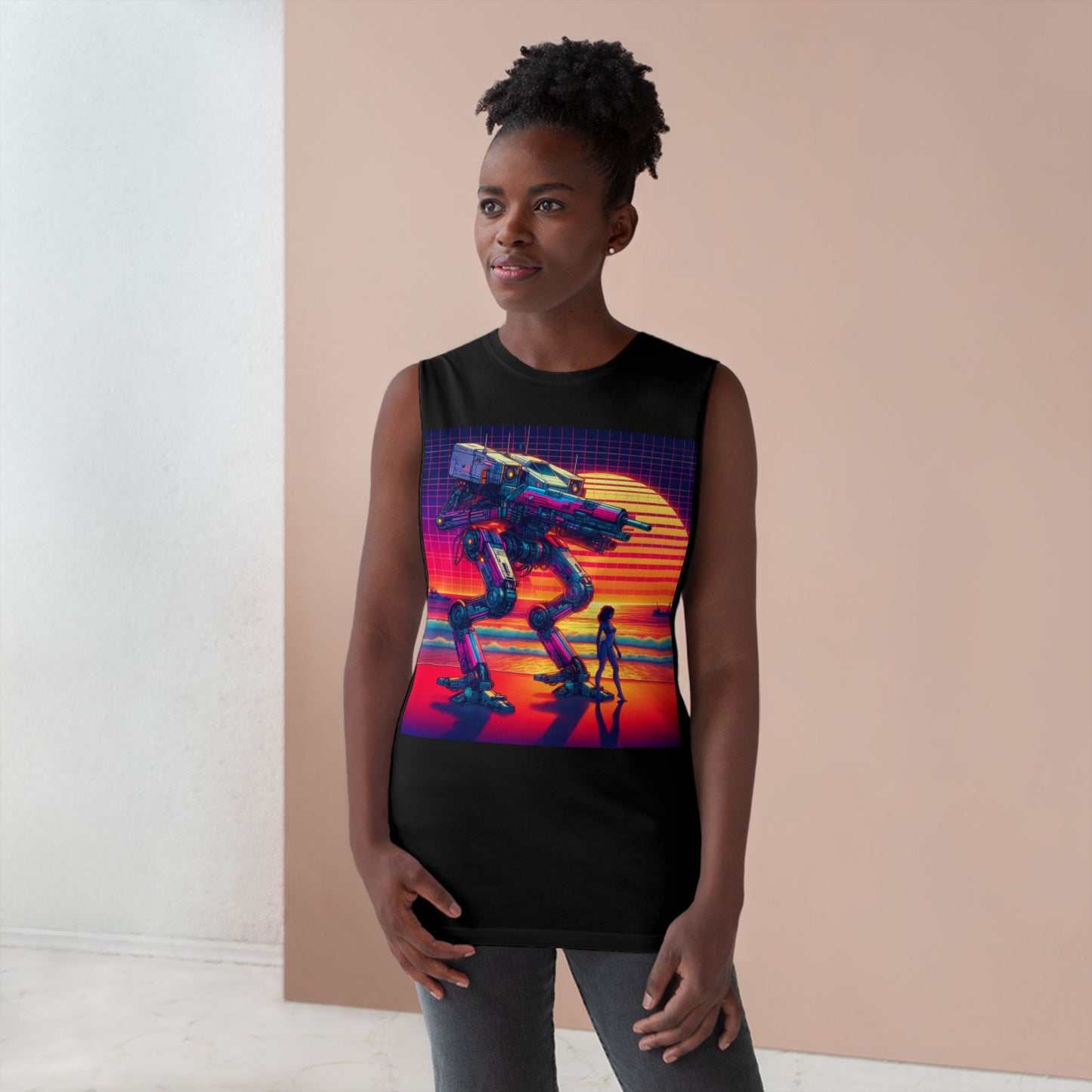 Retro Sci-Fi Unisex Tank Top - Beach Sunset Design