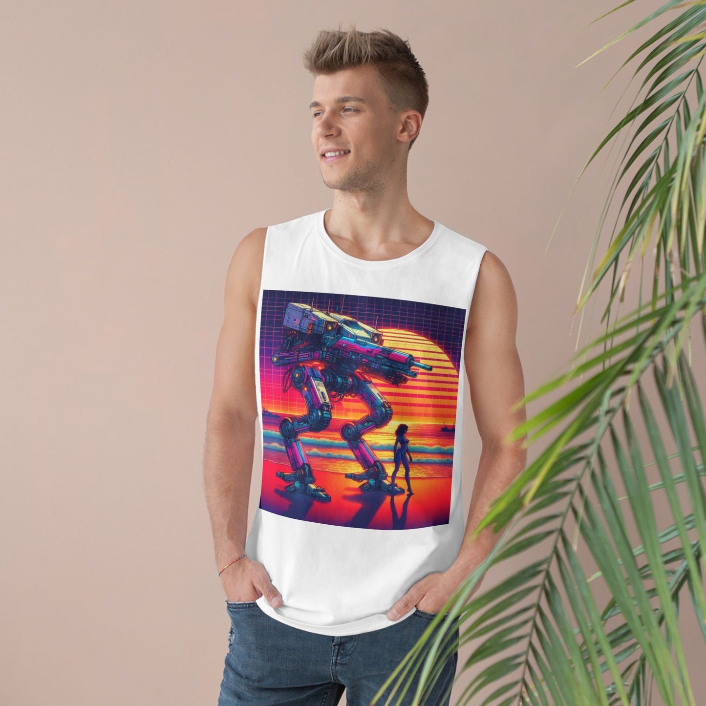 Retro Sci-Fi Unisex Tank Top - Beach Sunset Design
