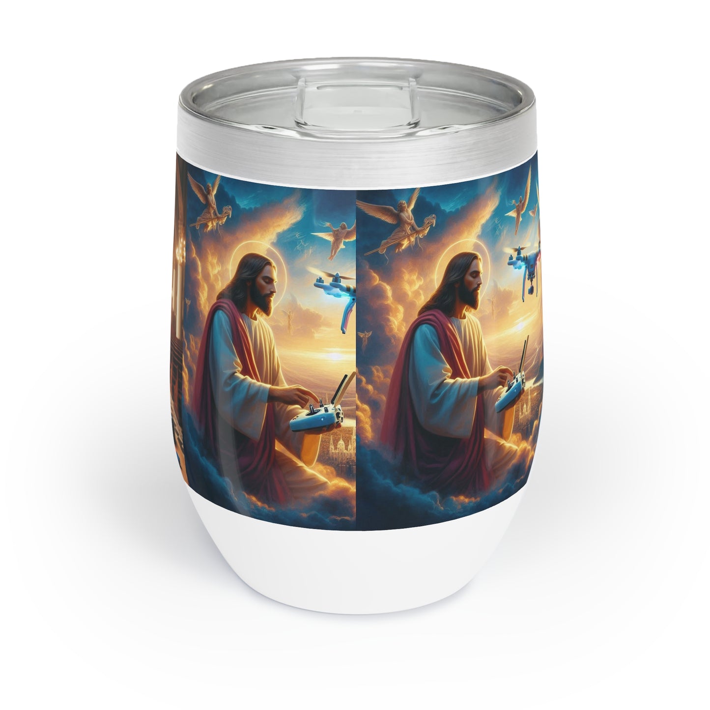 Jesus Drone Chill Wine Tumbler - Perfect for Relaxing Gatherings and Celebrations