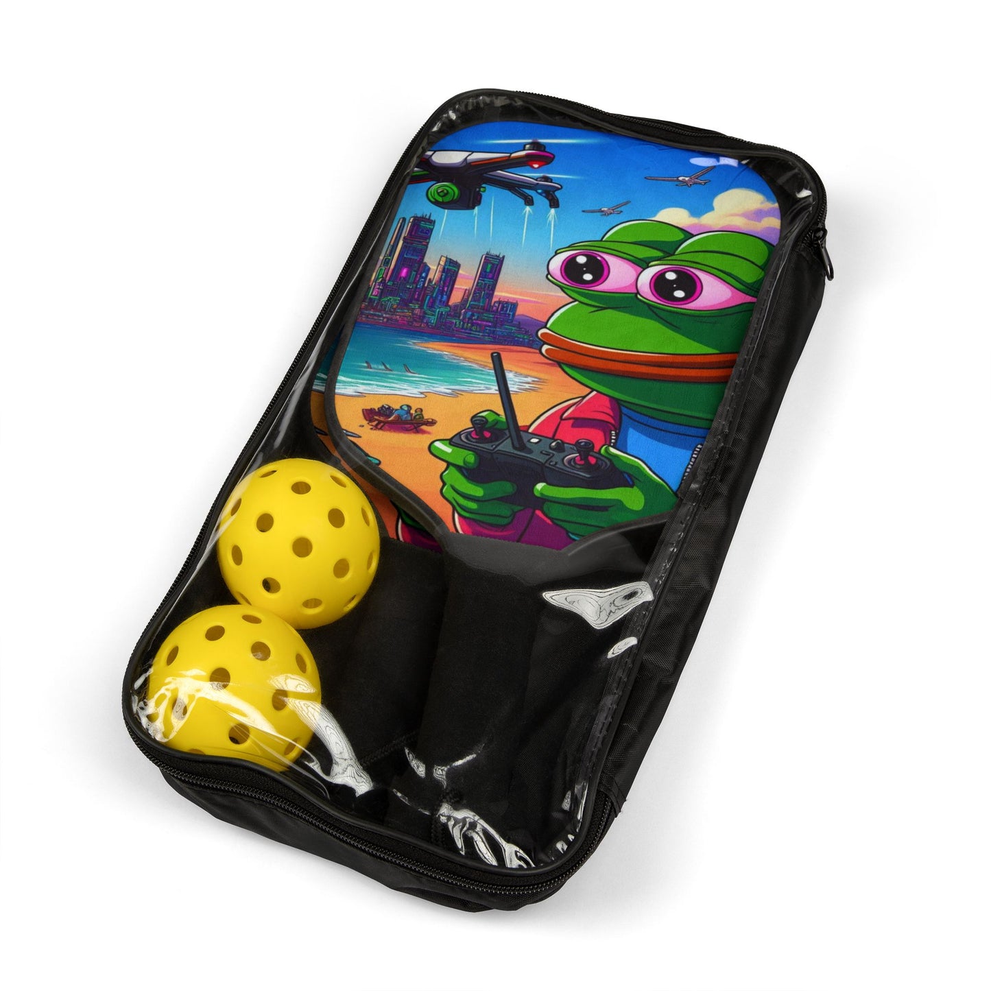 Pickleball Paddle Set - Fun Cartoon Beach Design with Balls