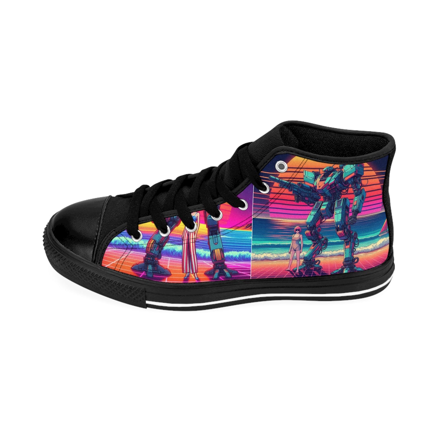 Retro Robotic Art High-Top Sneakers | Men's Classic Sneakers