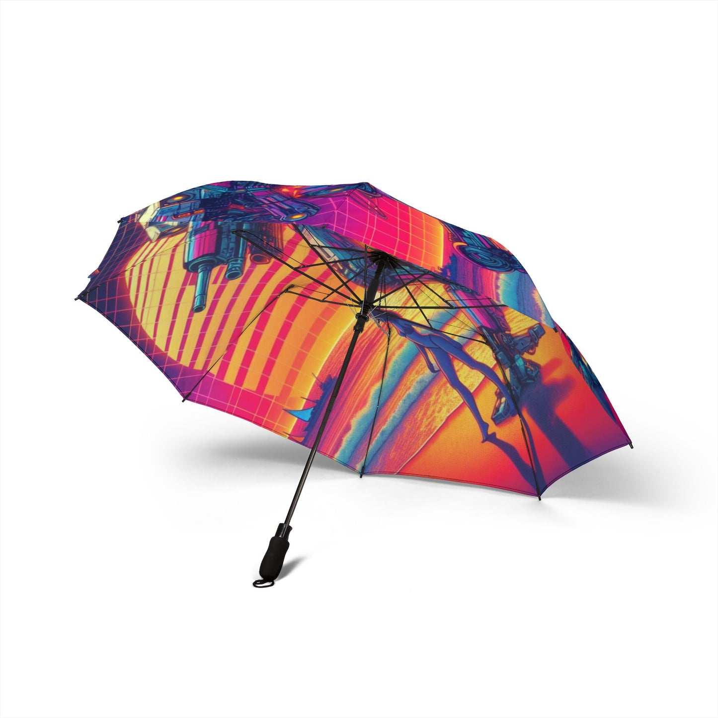 Retro Sci-Fi Semi-Automatic Foldable Umbrella - Colorful Robot Design