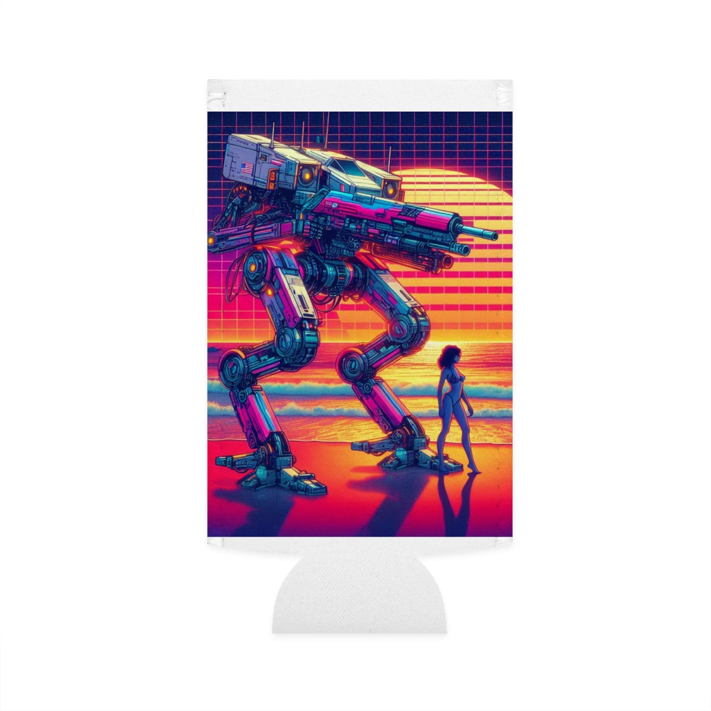 Retro Robot Slim Can Cooler - 80s Inspired Beach Vibe
