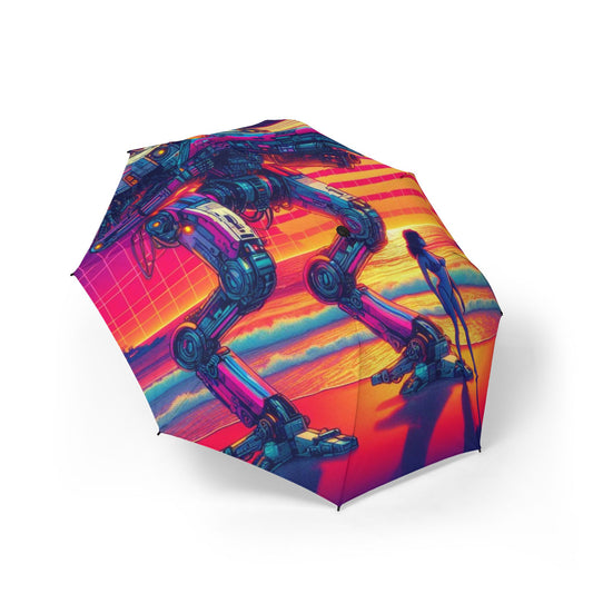 Retro Sci-Fi Semi-Automatic Foldable Umbrella - Colorful Robot Design