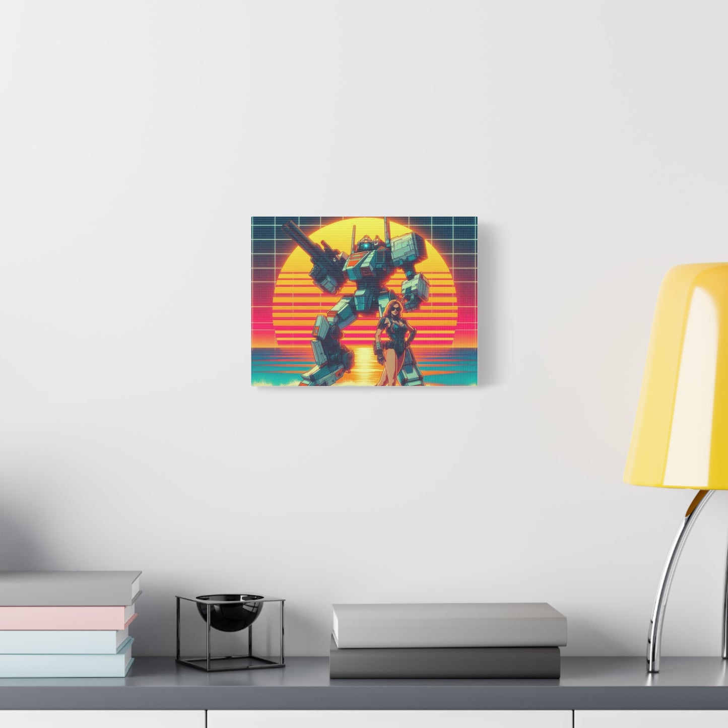 Retro Sci-Fi Canvas Art - Robot & Heroine Print