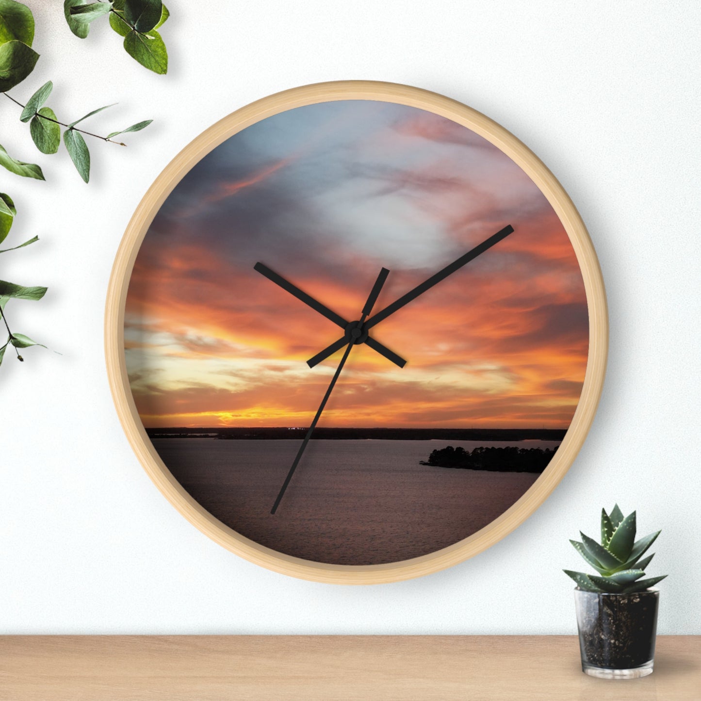 Sunset Serenity Wall Clock - Natural Wood Design for Home Decor
