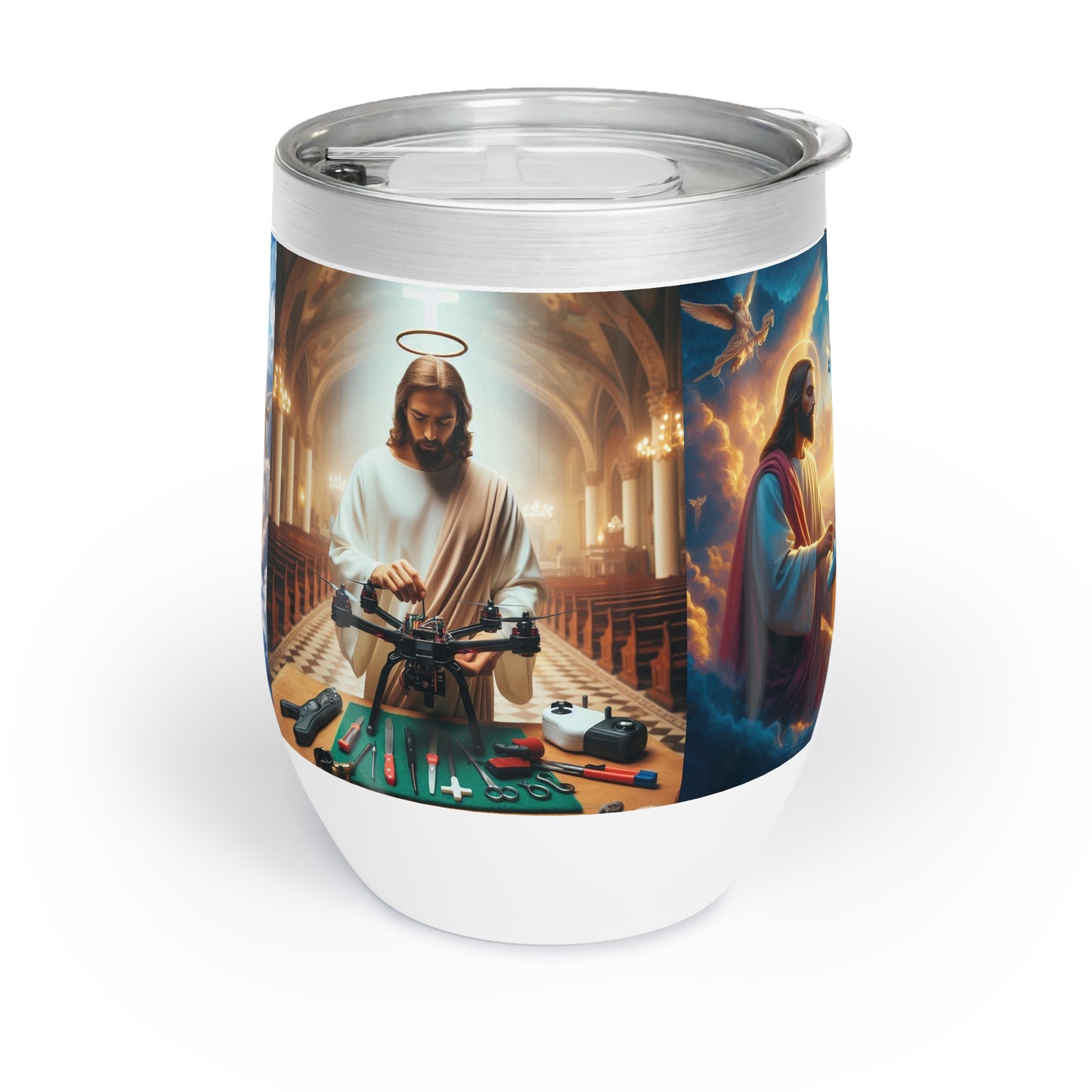 Jesus Drone Chill Wine Tumbler - Perfect for Relaxing Gatherings and Celebrations