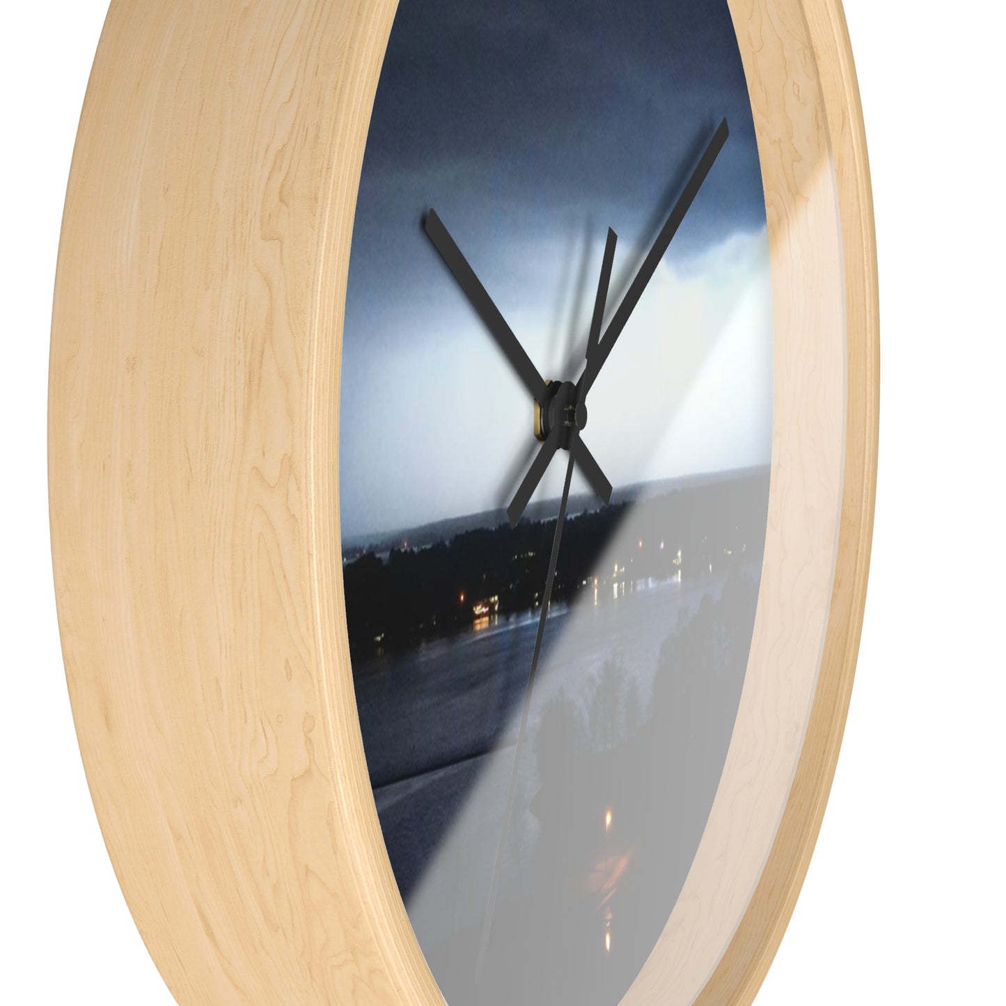 Serene Lakeview Wall Clock – Elegant Wooden Design with Stormy Atmosphere