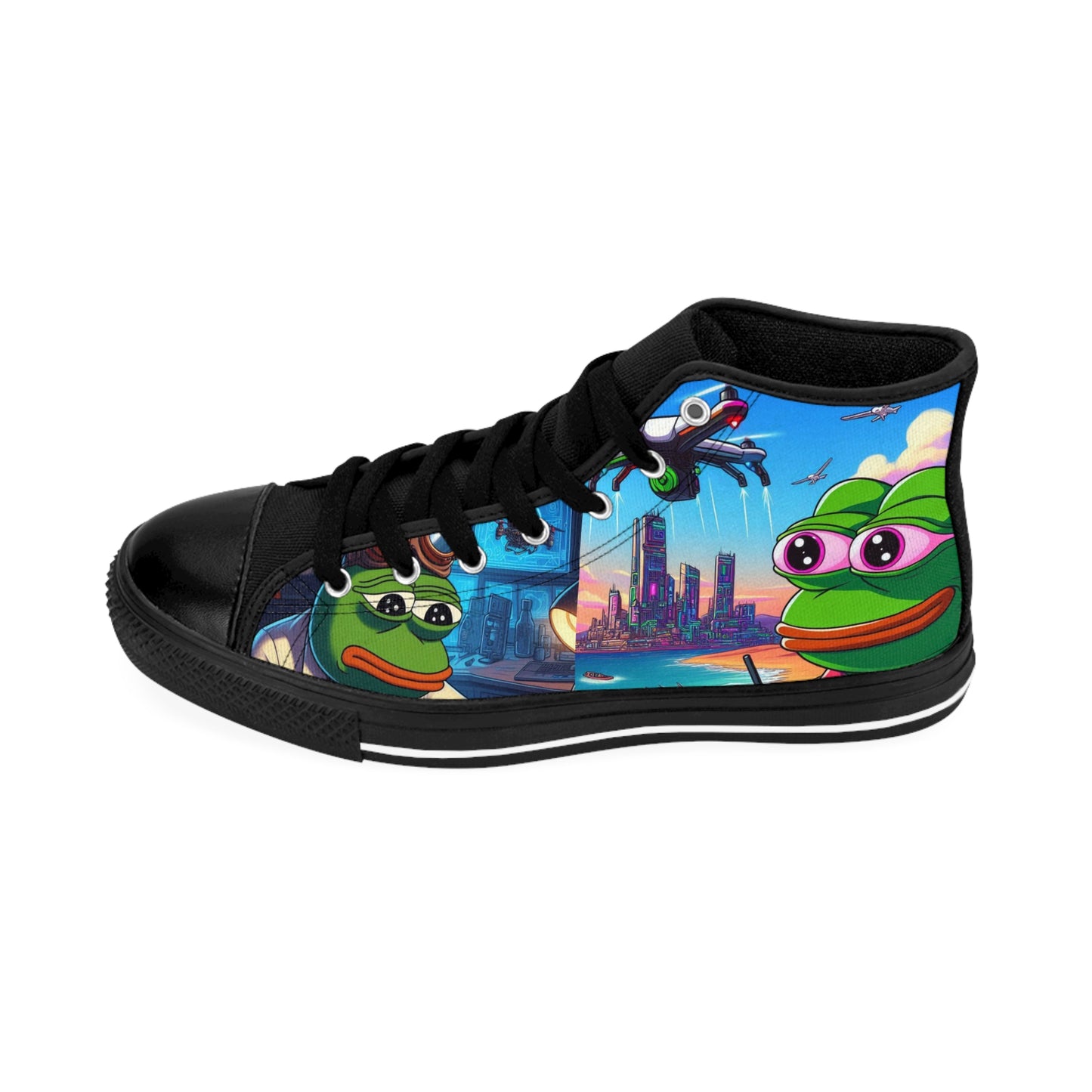 Pepe Themed Classic Sneakers - Fun & Colorful High Tops for Trendsetters