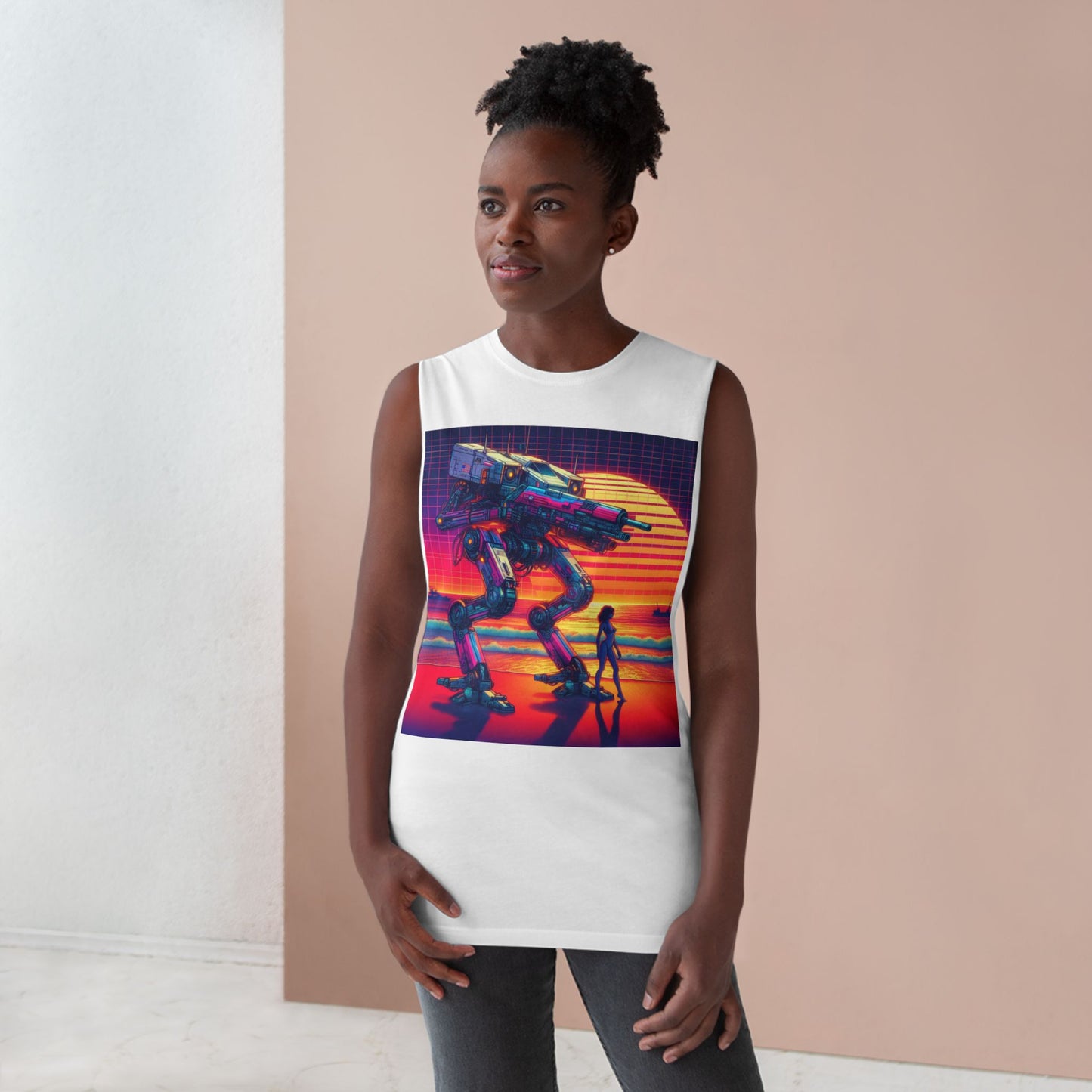 Retro Sci-Fi Unisex Tank Top - Beach Sunset Design