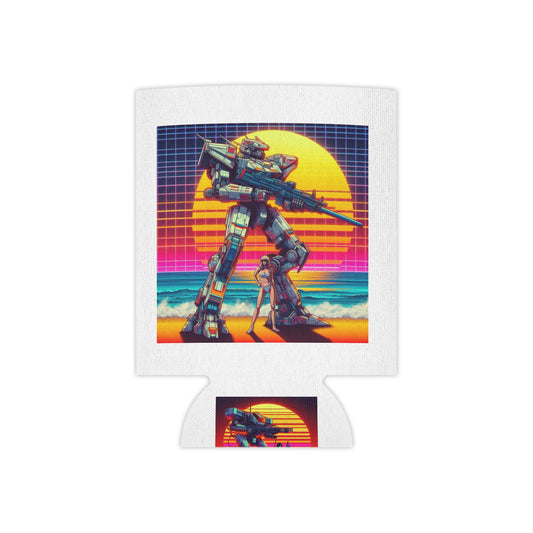 Retro Sci-Fi Can Cooler - Vintage Robot & Sunset Design