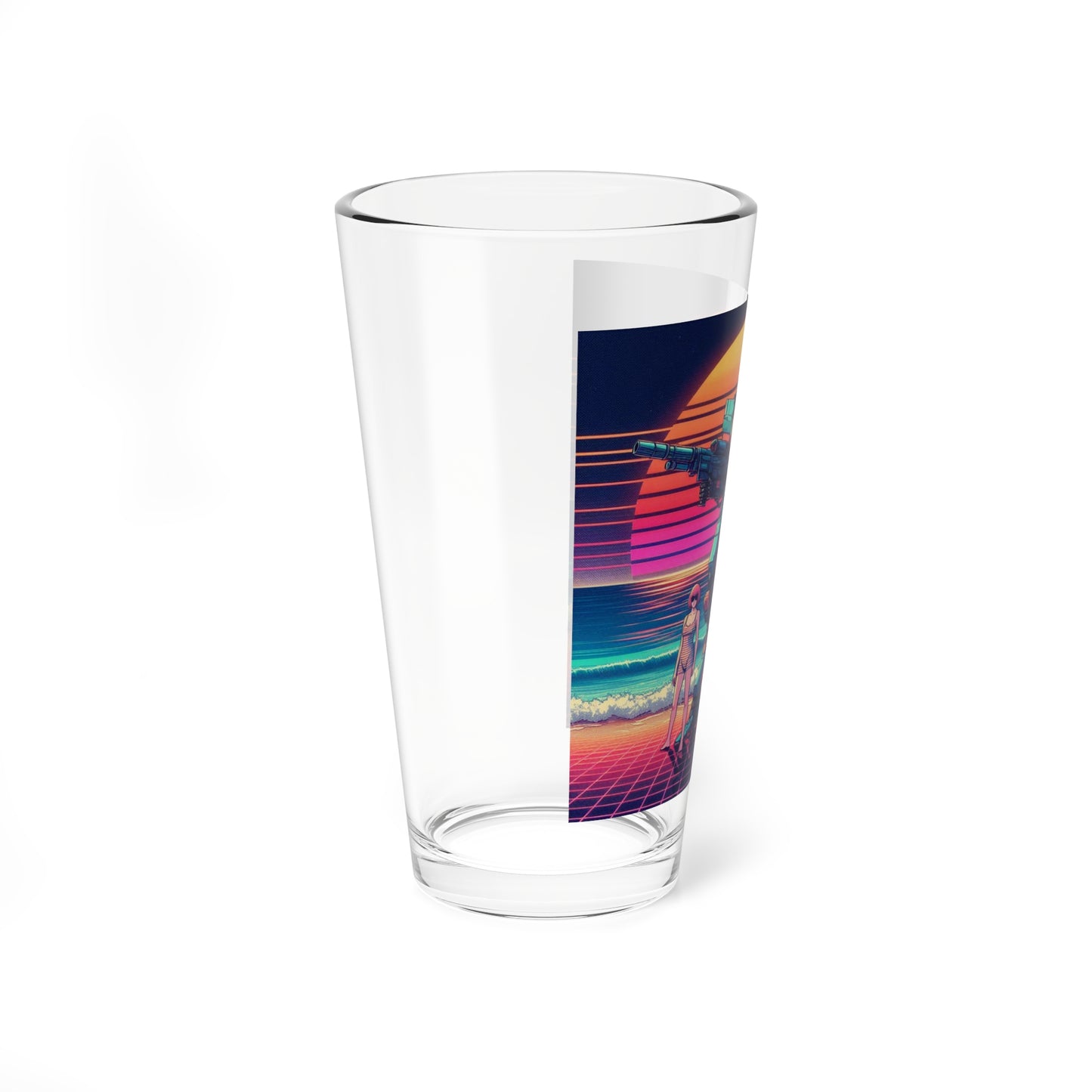 Retro Futuristic Mixing Glass - 16oz Drinkware with Sci-Fi Design