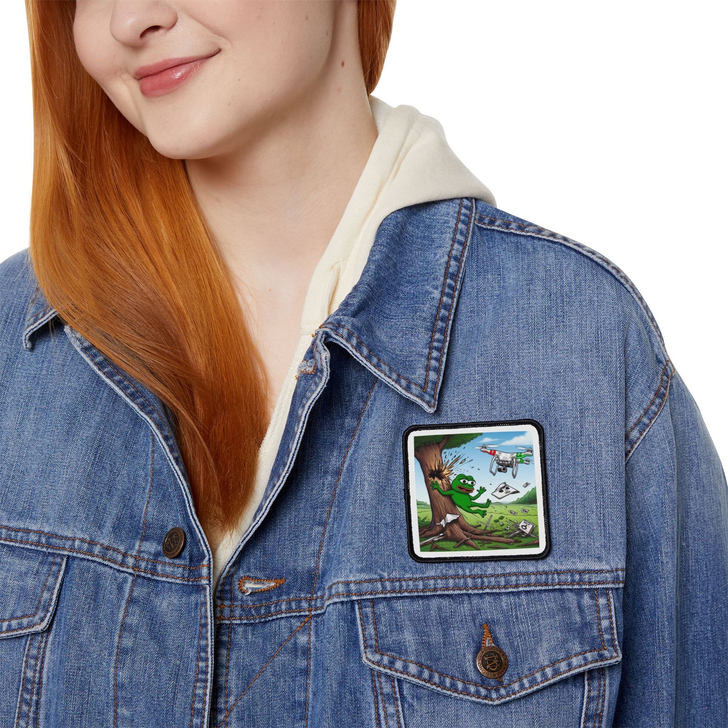 Funny Iron-On Patch - Cartoon Frog in Action