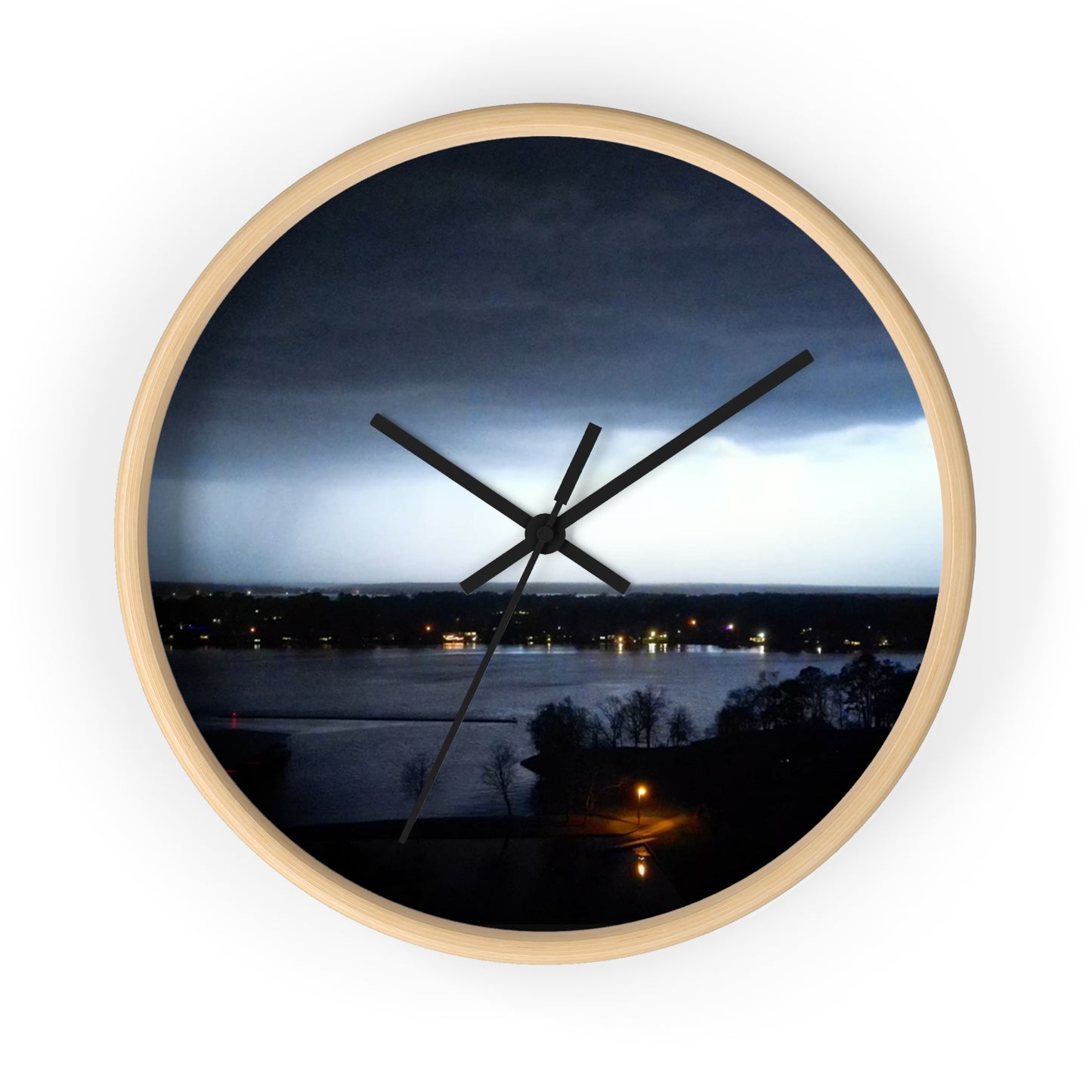 Serene Lakeview Wall Clock – Elegant Wooden Design with Stormy Atmosphere